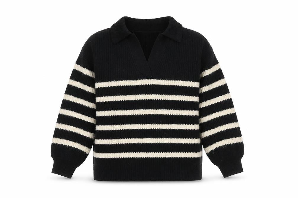 Marks & Spencer Women’s Black Stripe Collared Pullover Jumper S