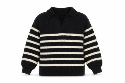Marks & Spencer Women’s Black Stripe Collared Pullover Jumper S