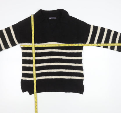 Marks & Spencer Women’s Black Stripe Collared Pullover Jumper S