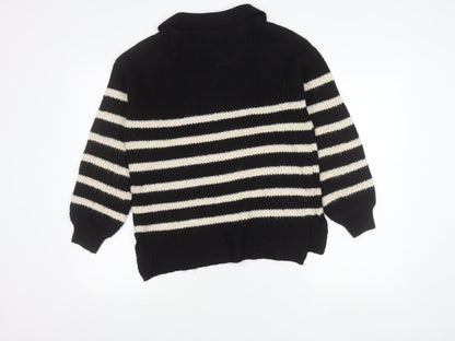 Marks & Spencer Women’s Black Stripe Collared Pullover Jumper S