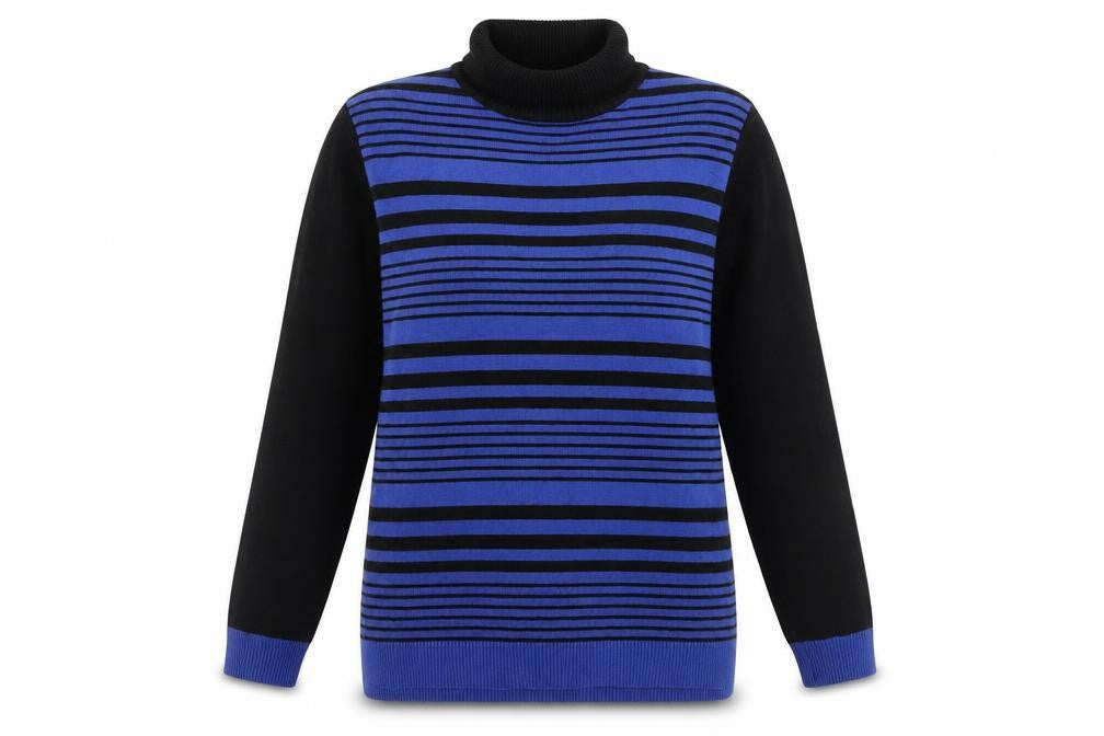 Marble Womens Blue Black Striped Roll Neck Jumper Size 12
