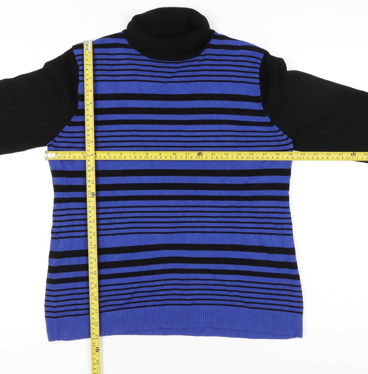 Marble Womens Blue Black Striped Roll Neck Jumper Size 12
