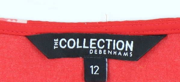Debenhams Women’s Red Floral Tunic Blouse Size 12 3/4 Sleeve