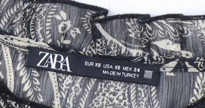 Zara Women Black XS Paisley Shift Mini Dress Long Sleeve