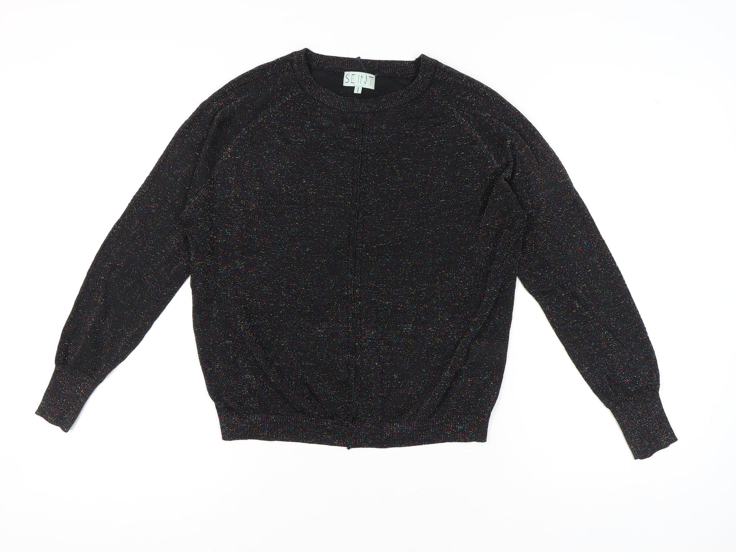 Seint Womens Black L Glitter Knit Pullover Jumper Crew Neck