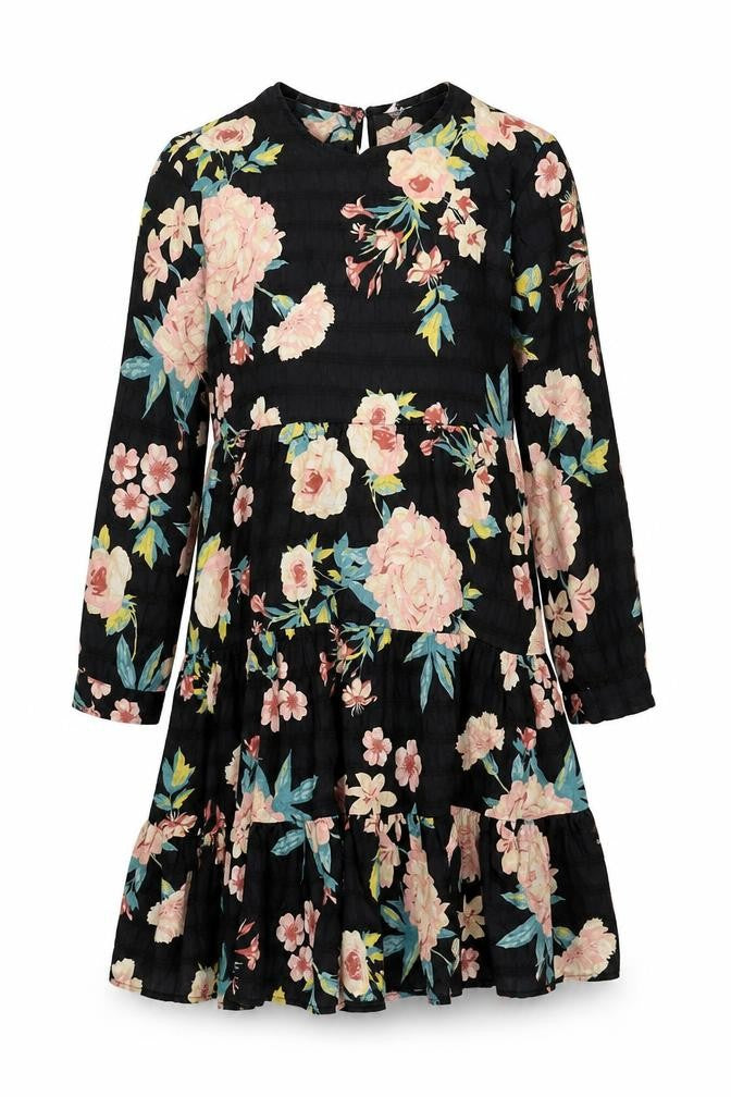 Zara Womens Black Floral Long Sleeve A-Line Dress XS