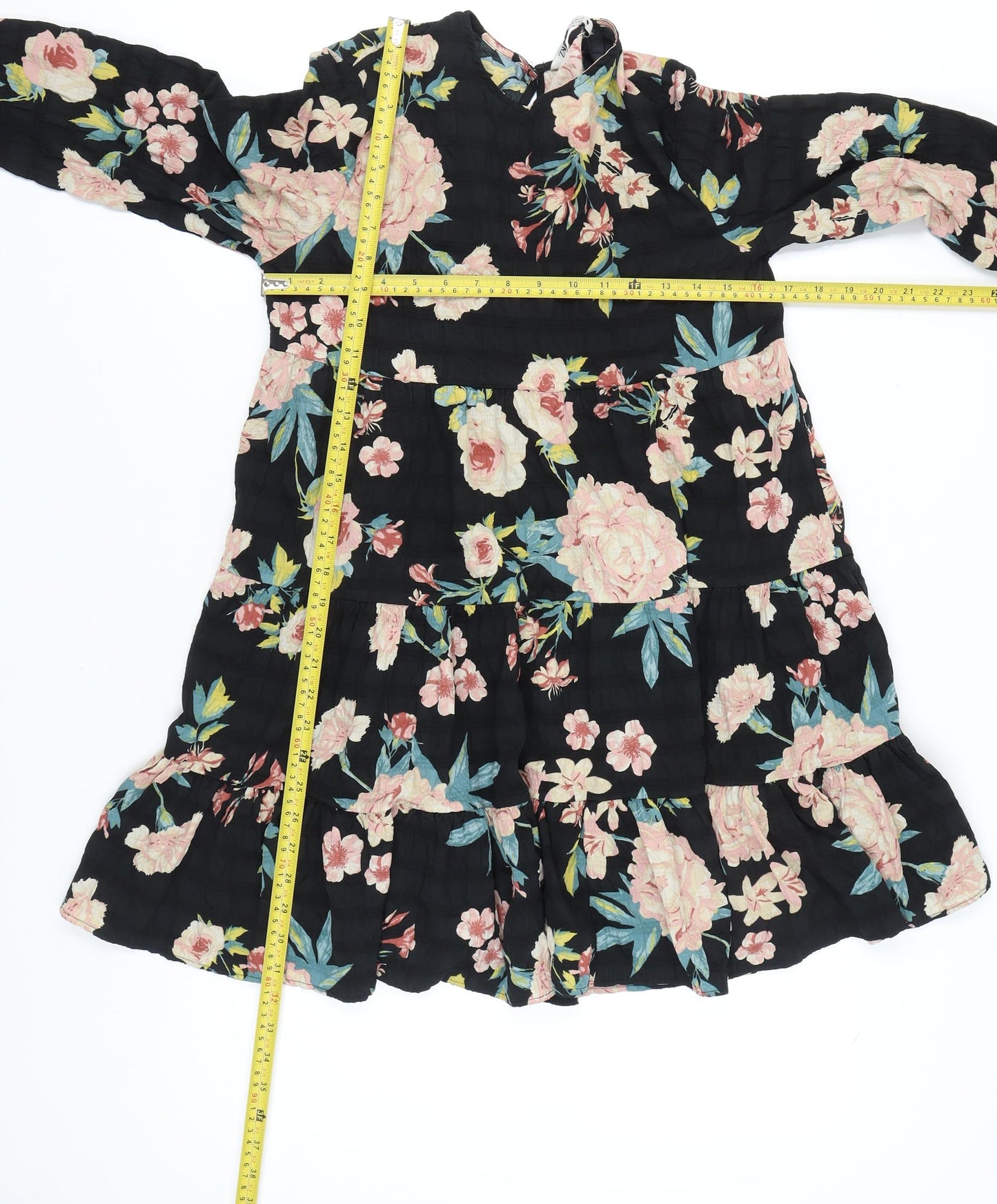 Zara Womens Black Floral Long Sleeve A-Line Dress XS