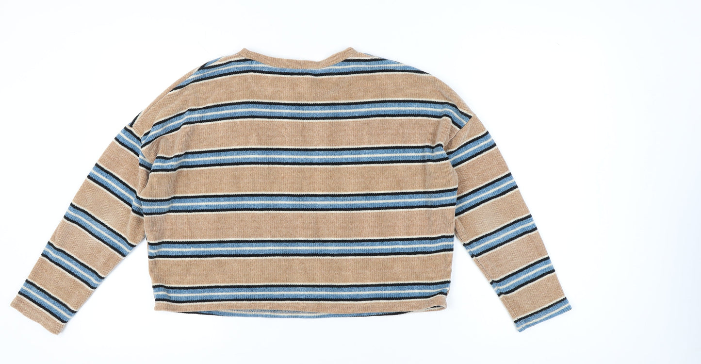 New Look Women’s Beige Blue Striped Pullover Jumper L