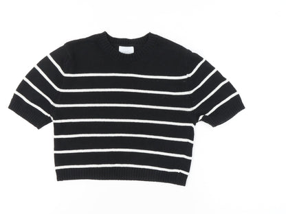 H&M Women’s Black Striped Short Sleeve Pullover Jumper XS