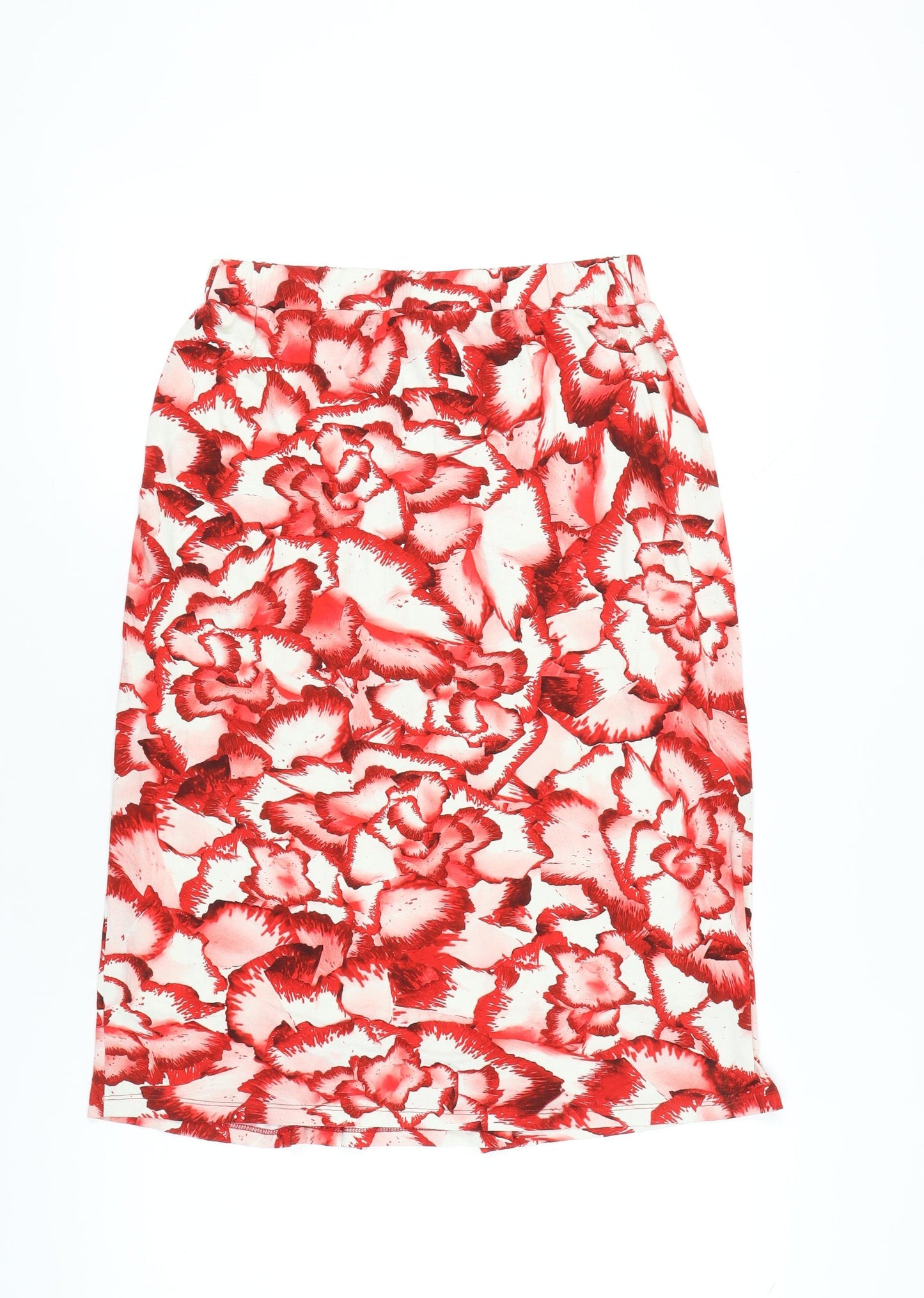 Isabel De Pedro Womens Red Floral Pencil Skirt Size 14 Stretch Knee Length