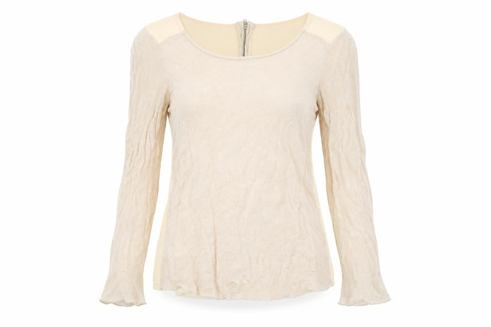 Zara Woman Beige Long Sleeve Blouse Women Size 8 Scoop Neck