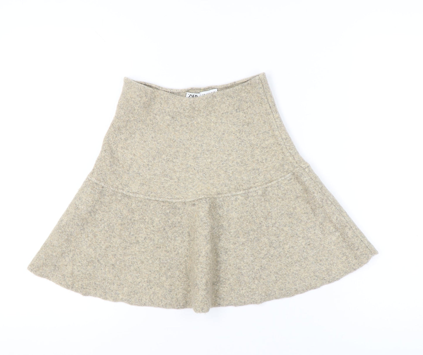ZARA Women Beige Flared Wool Blend Short Skirt Size 12