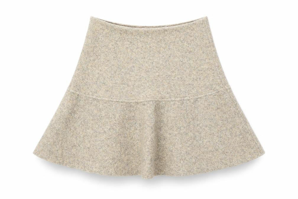 ZARA Women Beige Flared Wool Blend Short Skirt Size 12