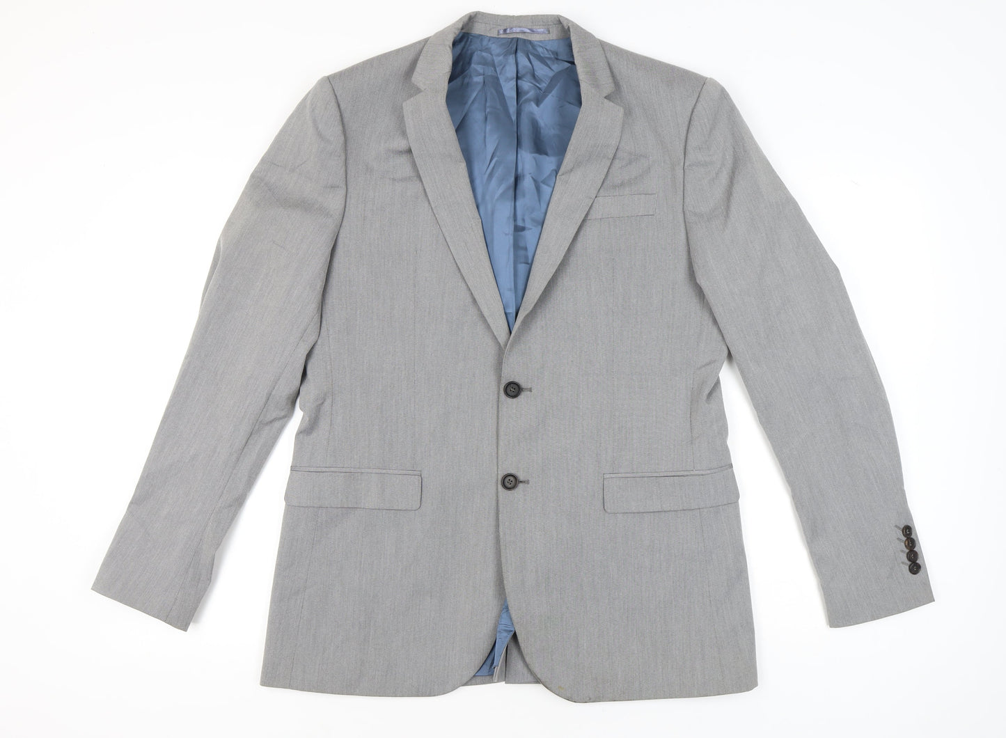 River Island Men’s Grey Suit Jacket Blazer 42L Notch Lapel Formal