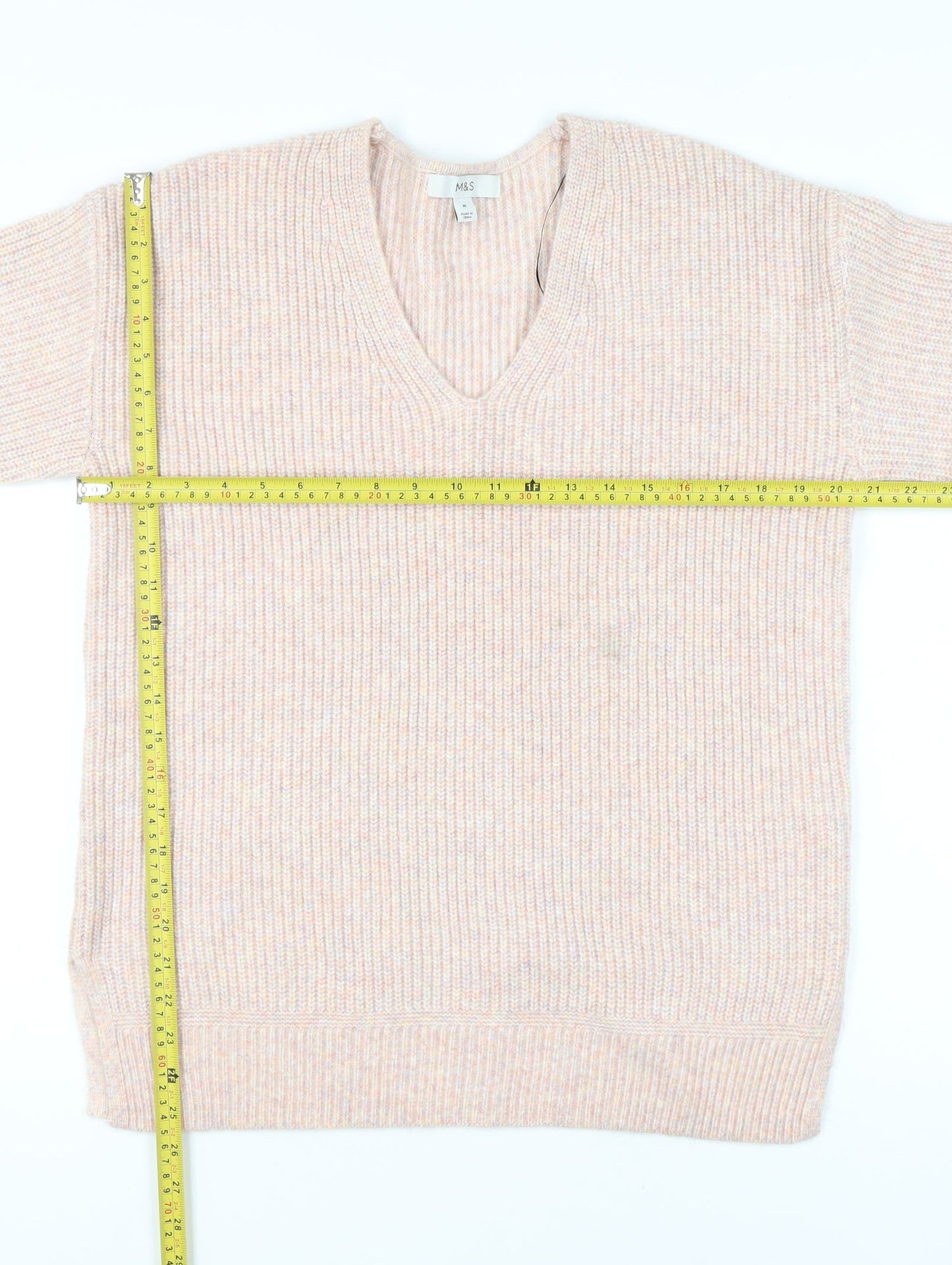 Marks and Spencer Womens Beige Knit V-Neck Pullover Jumper M