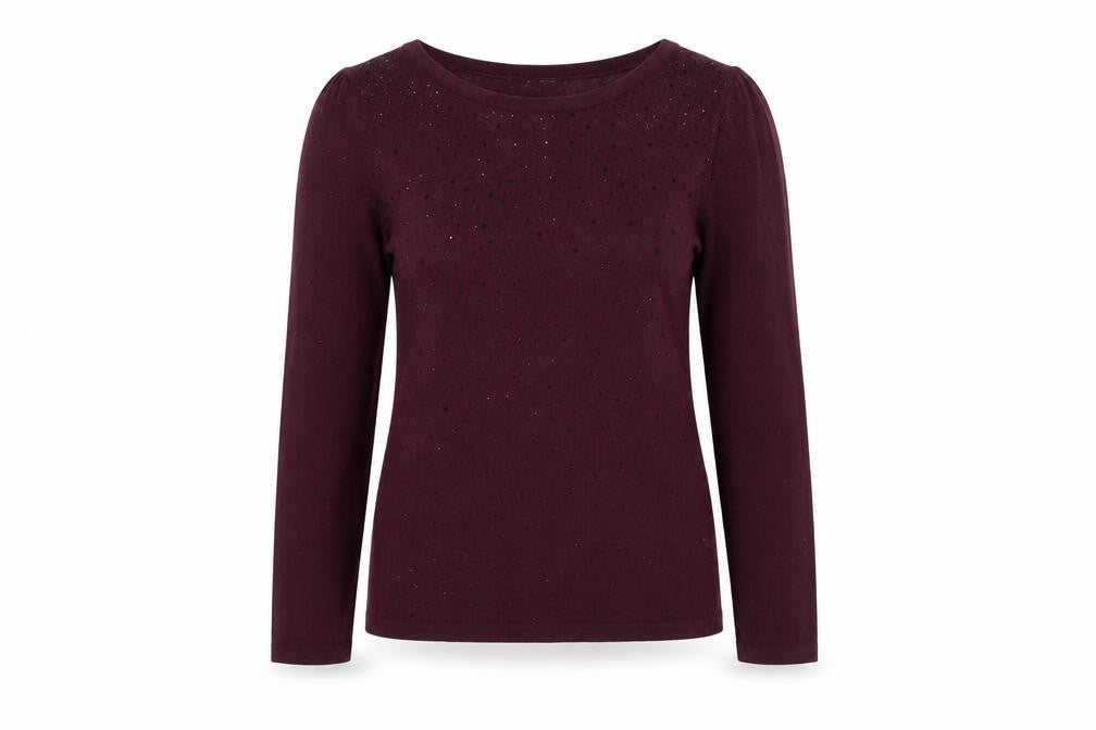 Monsoon Womens Purple Beaded Jumper Size 12 Crew Neck Pullover