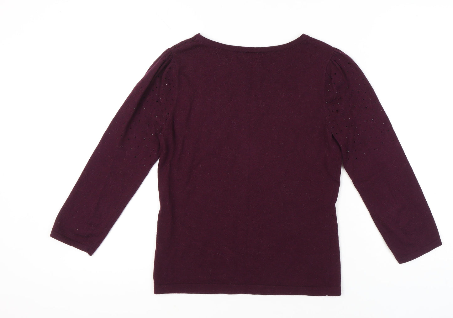 Monsoon Womens Purple Beaded Jumper Size 12 Crew Neck Pullover