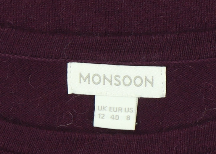 Monsoon Womens Purple Beaded Jumper Size 12 Crew Neck Pullover