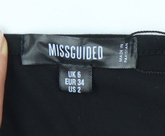 Missguided Women Black Bodycon Mini Dress UK 6 Cold Shoulder V-Neck