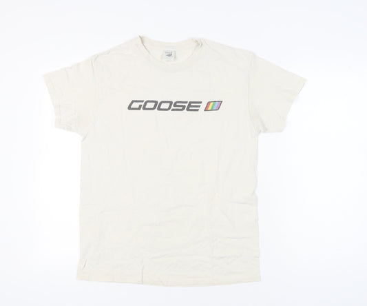 G&G Men’s Beige Goose Logo Graphic Print T-Shirt Size M Crew Neck