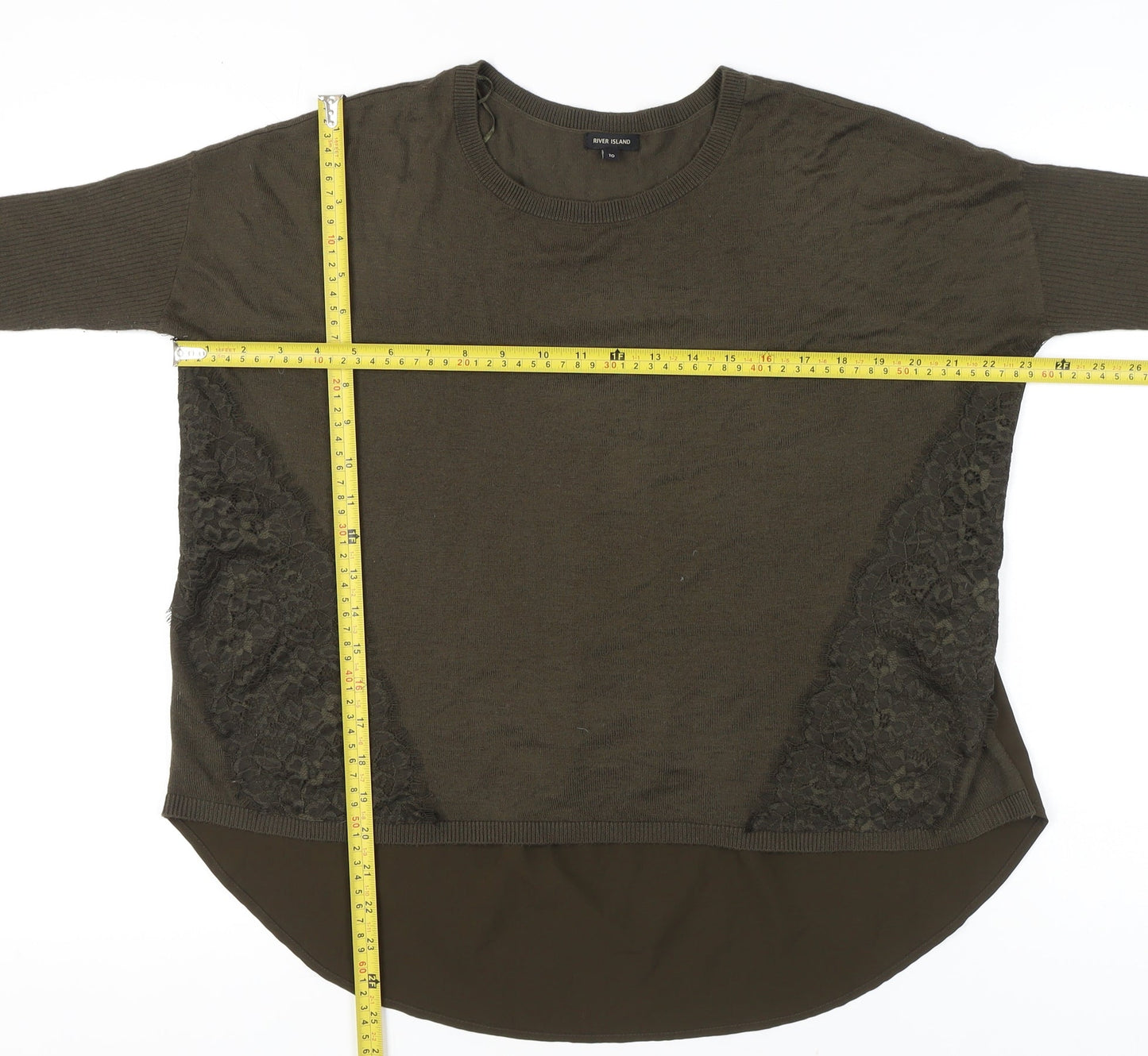 River Island Women’s Green Lace Tunic Blouse UK 10 3/4 Sleeve