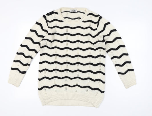 SportKing Womens White Black Striped Knit Jumper 2XL Long Sleeve