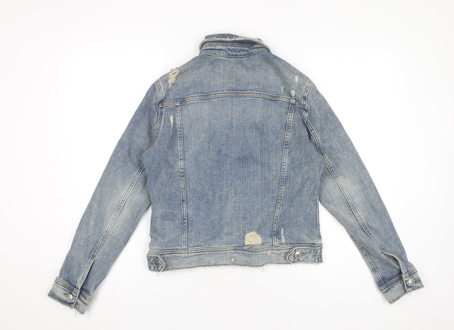 Zara Women Blue Denim Distressed Jacket Size 8 Casual Buttoned