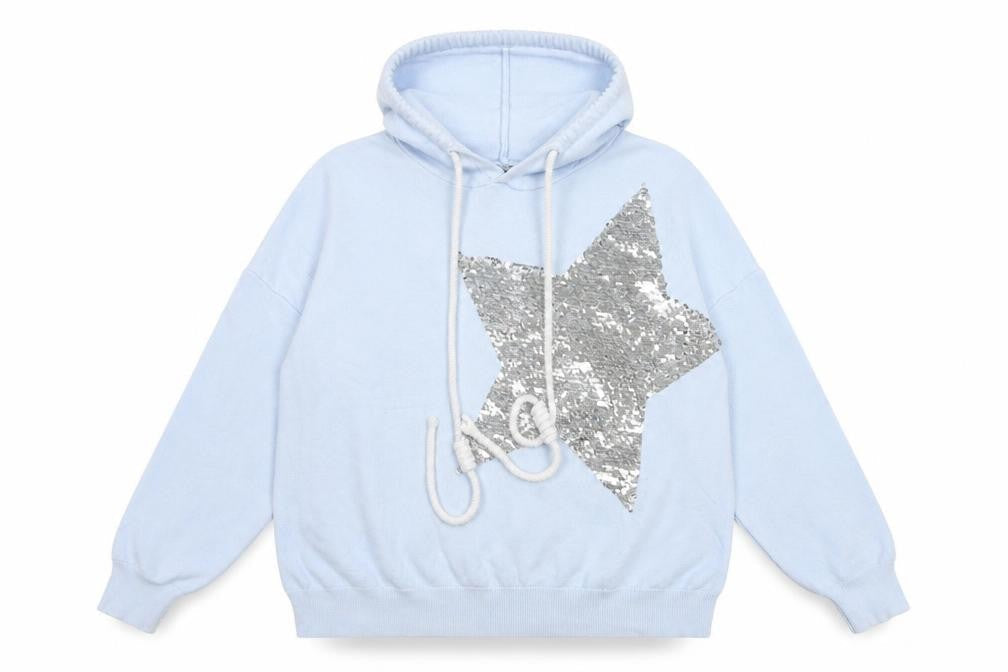 Forevayoung Women’s Blue Sequin Star Hoodie S Pullover Casual