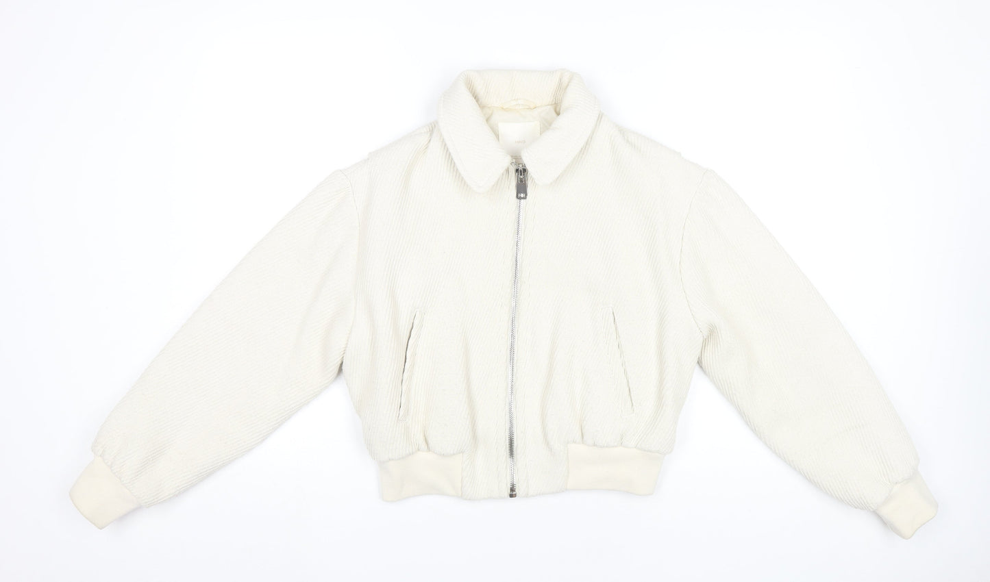 MNG Womens Ivory XS Bomber Jacket Corduroy Cropped Zip Casual