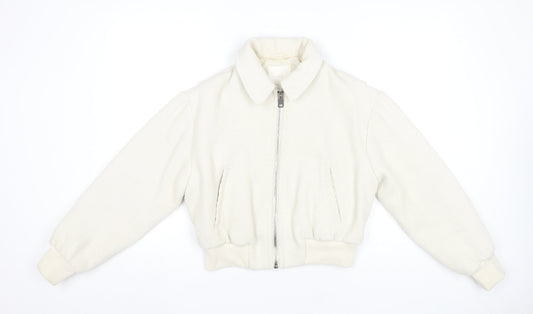 MNG Womens Ivory XS Bomber Jacket Corduroy Cropped Zip Casual