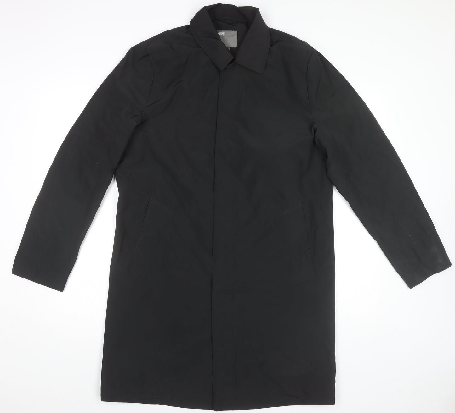 ASOS Women Black Long Overcoat Coat M Polyester Lined Classic