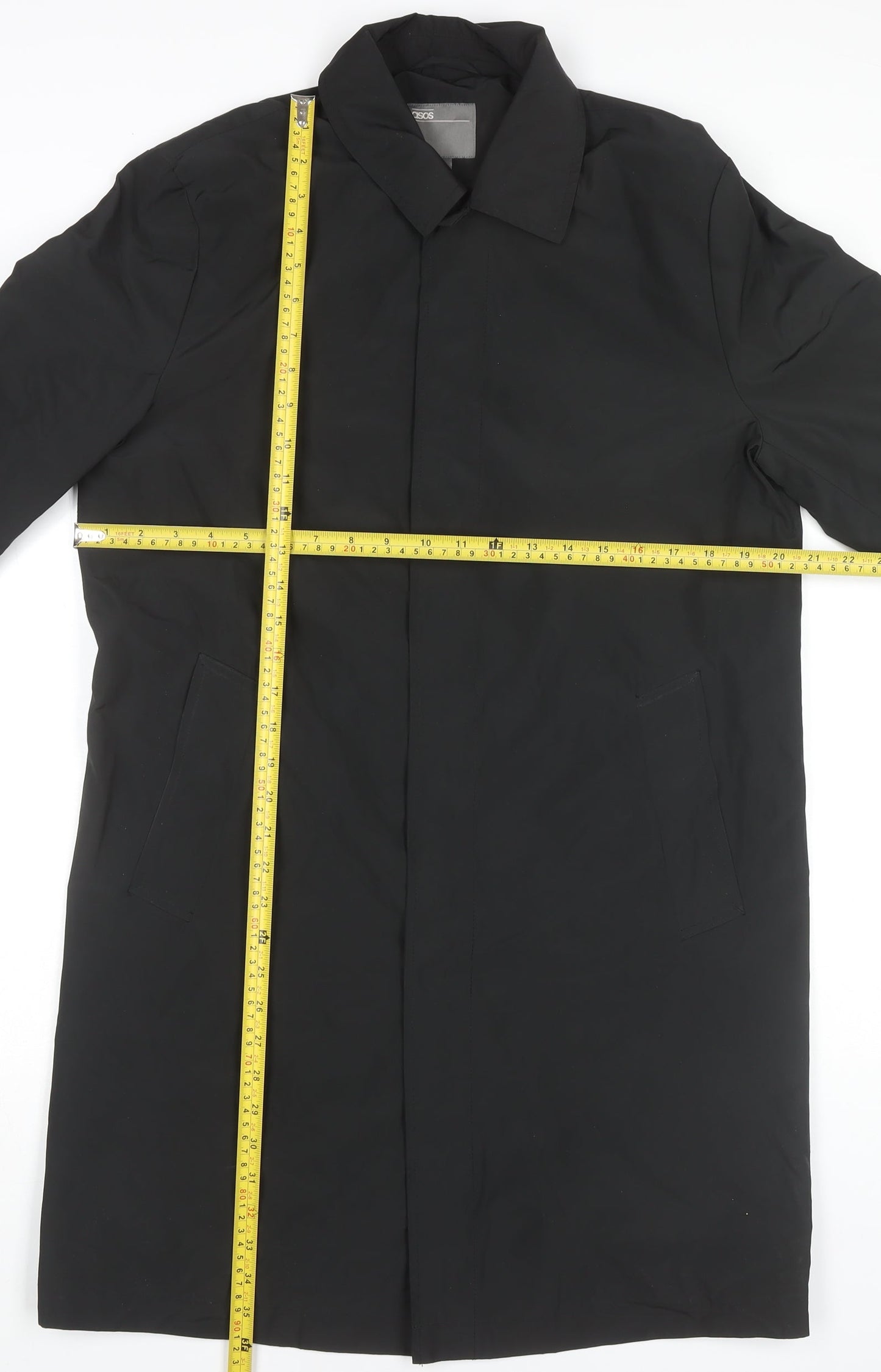 ASOS Women Black Long Overcoat Coat M Polyester Lined Classic