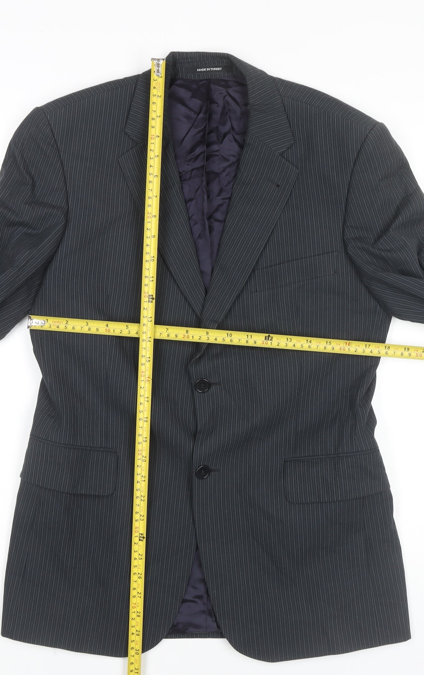 H&M Men’s Grey Pinstripe Blazer Jacket 36R Cotton Business Formal