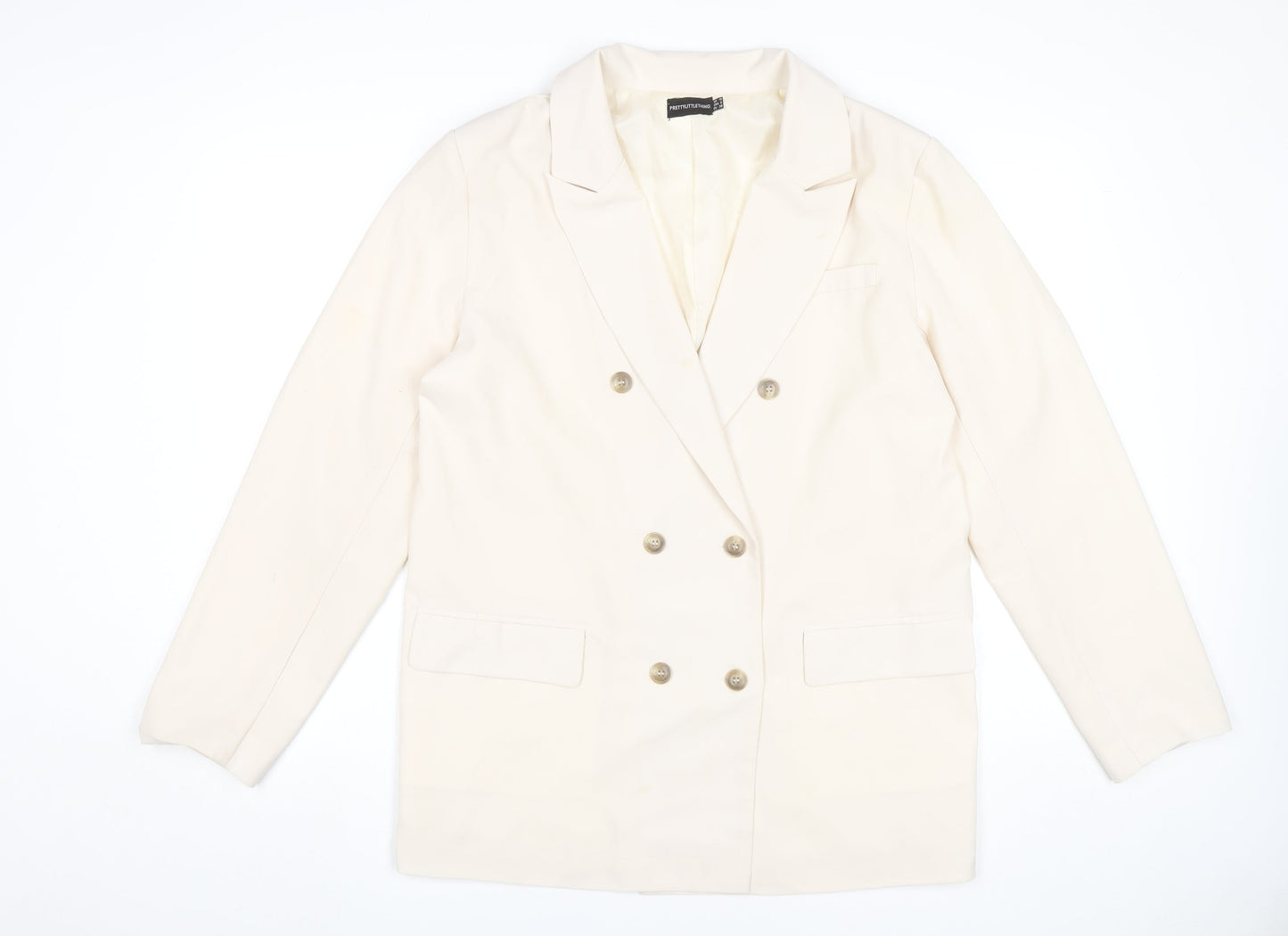 PrettyLittleThing Women Ivory Blazer Size 10 Double Breasted Jacket