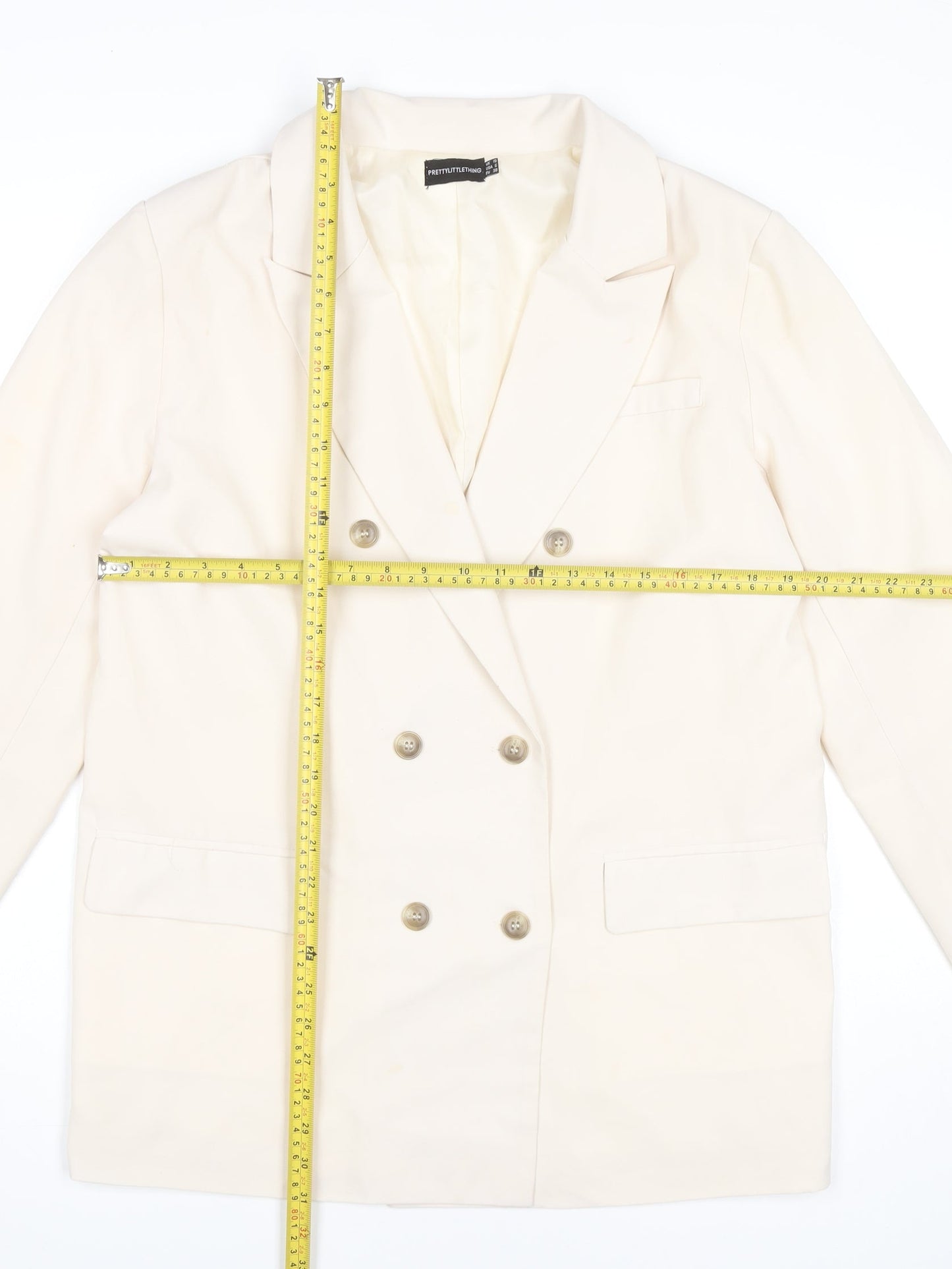 PrettyLittleThing Women Ivory Blazer Size 10 Double Breasted Jacket