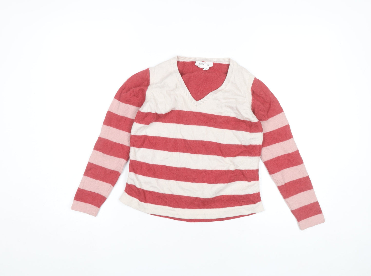 White Stuff Womens Multicoloured Striped V-Neck Jumper Size 12 Wool