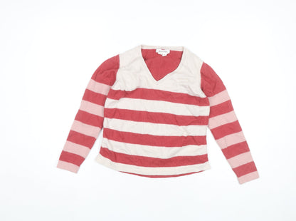 White Stuff Womens Multicoloured Striped V-Neck Jumper Size 12 Wool