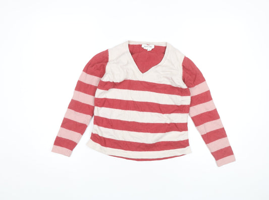 White Stuff Womens Multicoloured Striped V-Neck Jumper Size 12 Wool