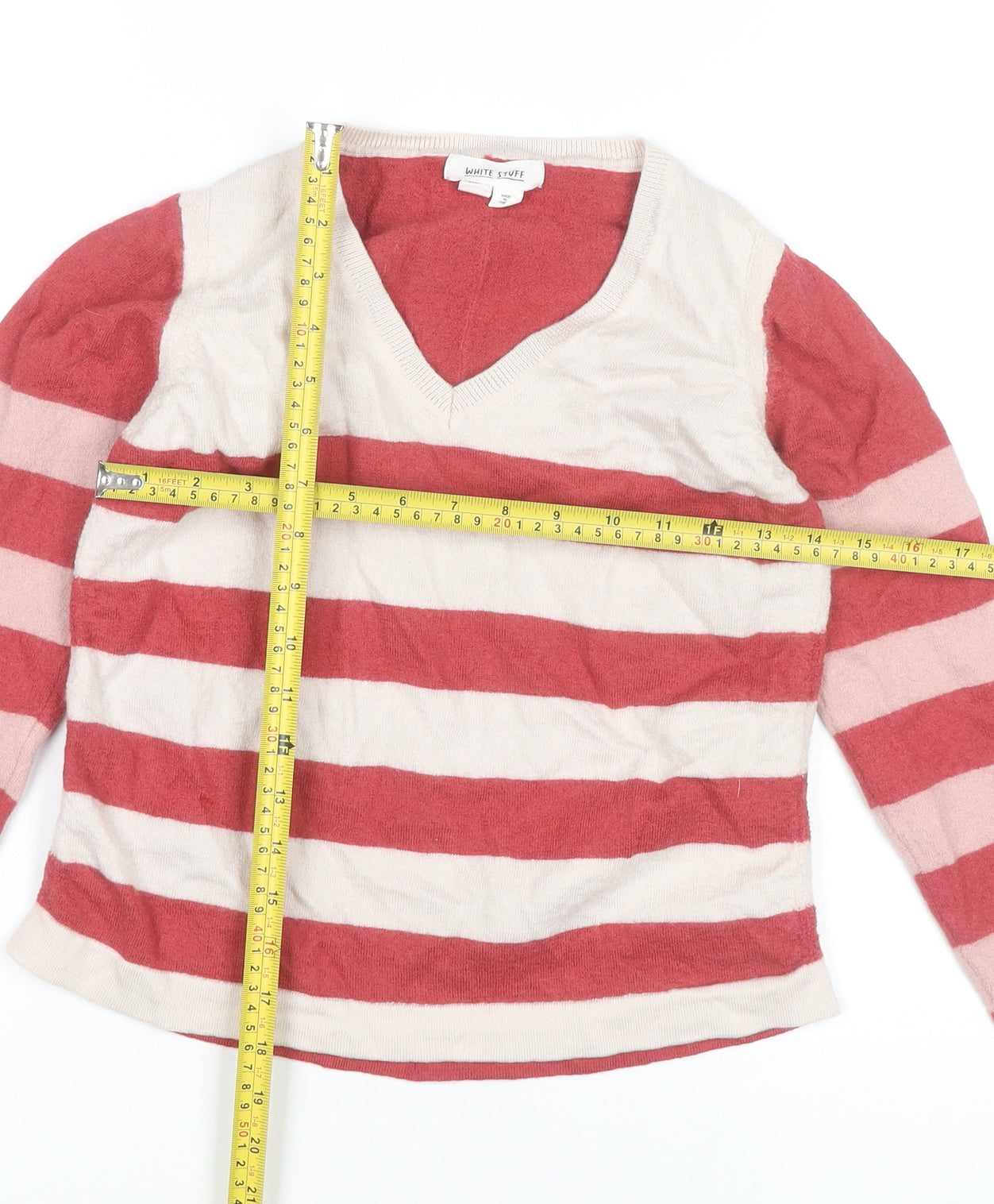 White Stuff Womens Multicoloured Striped V-Neck Jumper Size 12 Wool