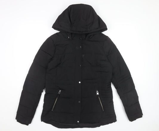 Wallis Womens Black Hooded Puffer Jacket Size S Winter Coat
