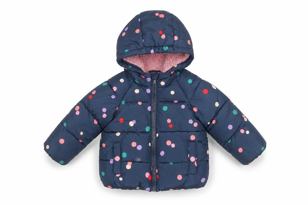 Marks & Spencer Girls Blue Polka Dot Puffer Jacket Hooded 2 Years