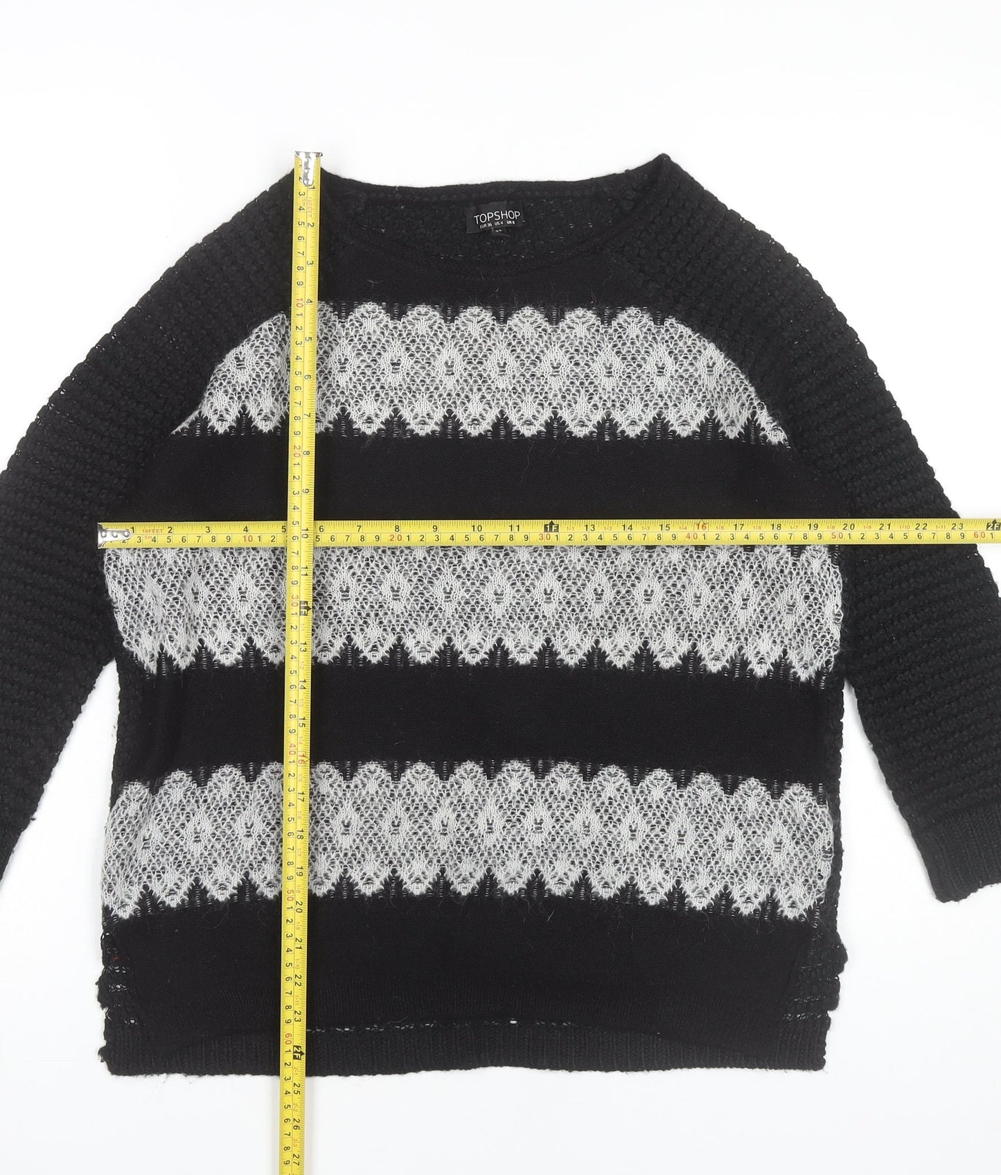 Topshop Womens Black Size 8 Pullover Jumper Knit Raglan