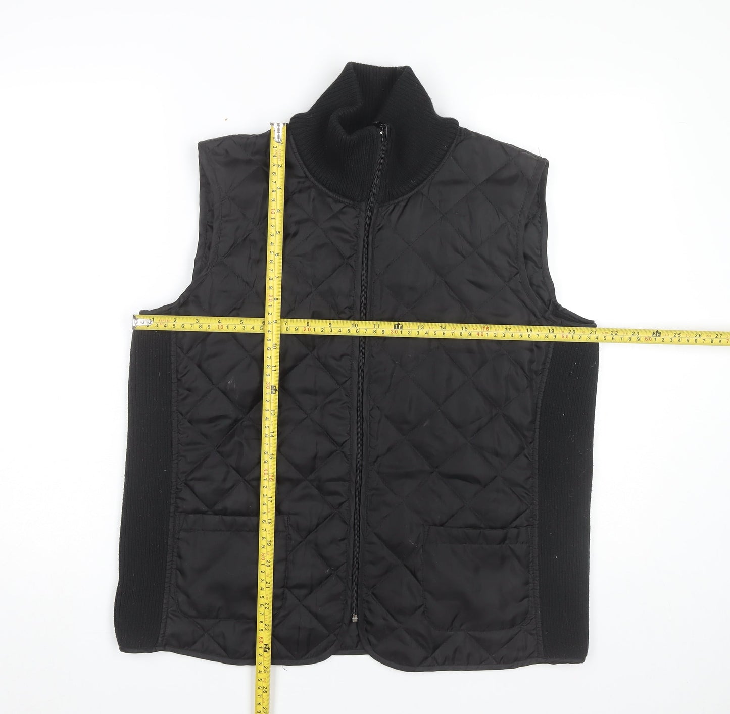 Kenneth Cole Womens Black L Quilted Sleeveless Waistcoat