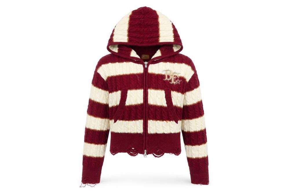 BeerBro Womens Multicoloured S Cable-Knit Hooded Full Zip Jumper