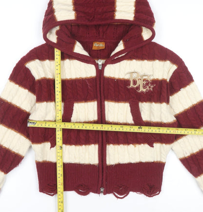 BeerBro Womens Multicoloured S Cable-Knit Hooded Full Zip Jumper