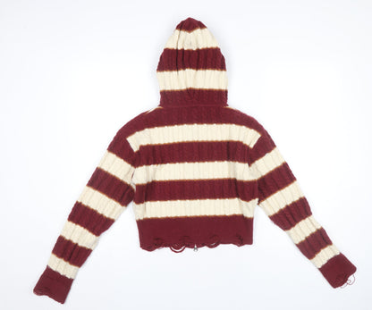 BeerBro Womens Multicoloured S Cable-Knit Hooded Full Zip Jumper