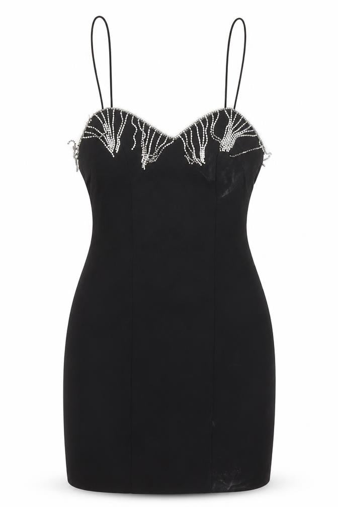 Zara Womens Black XS Bodycon Party Mini Dress Beaded Strappy