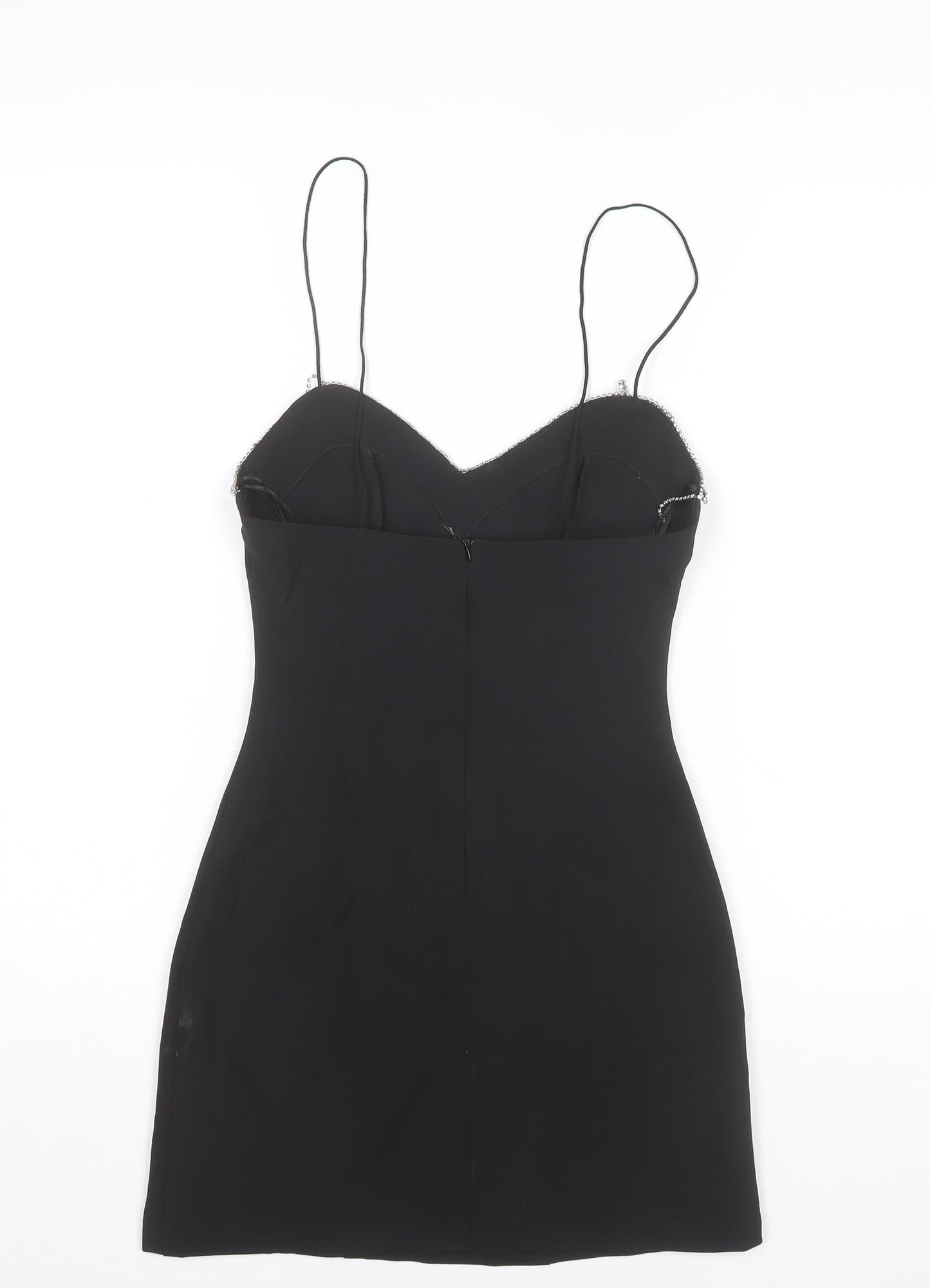 Zara Womens Black XS Bodycon Party Mini Dress Beaded Strappy