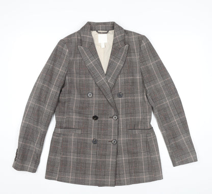 H&M Womens Grey Check Double Breasted Blazer UK 6 Regular Fit