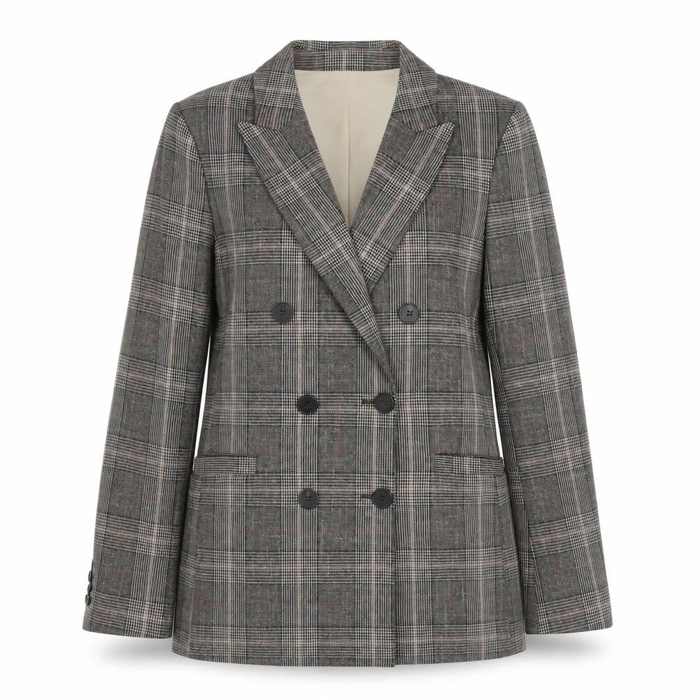 H&M Womens Grey Check Double Breasted Blazer UK 6 Regular Fit